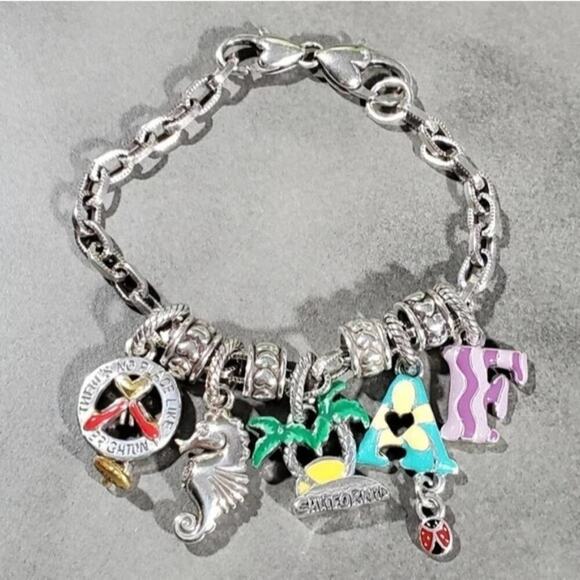 Brighton Charm Bracelet Silver Pl Travel Theme Seahorse Palm Tree Ladybug Heart - Picture 1 of 9